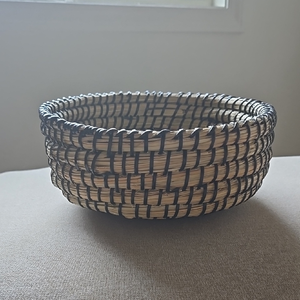 Handcrafted Black and Tan Woven Basket